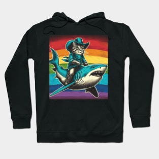 Cat Riding a Shark Hoodie